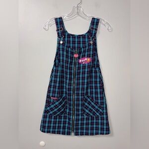 Vtg Looney Tunes Tweety Sylvester blue purple plaid overall dress ‘98 warner bro